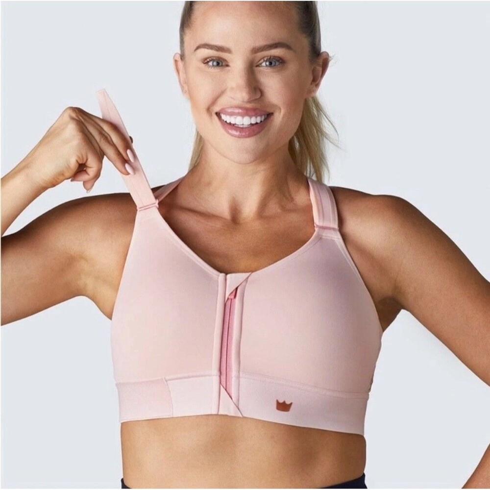 Shefit Small Flex Sports Bra Adjustable High Impact Zip Front Pink Gold 110003